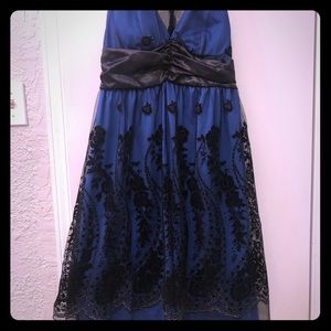 Blue and black lacy formal dress